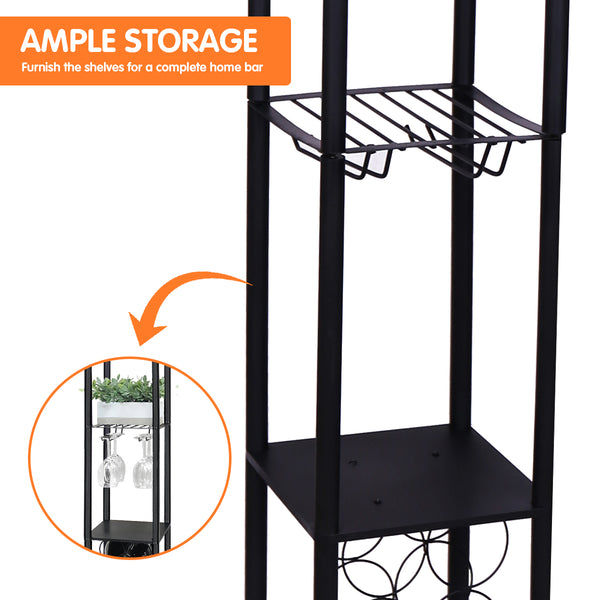 Sarantino Metal Etagere Floor Lamp Light Wine Rack Holder Shelf