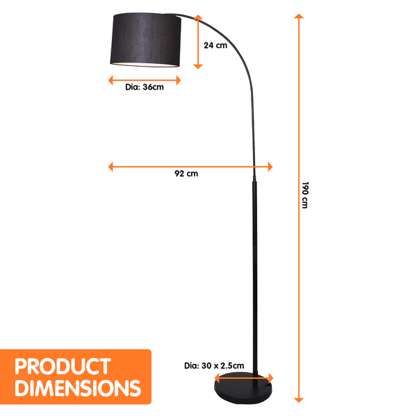 Sarantino Metal Arc Arch Arm Floor Lamp Light Drum Shade Black
