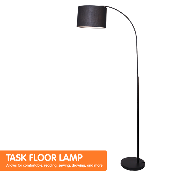Sarantino Metal Arc Arch Arm Floor Lamp Light Drum Shade Black