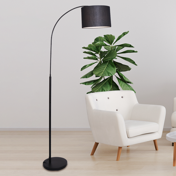 Sarantino Metal Arc Arch Arm Floor Lamp Light Drum Shade Black