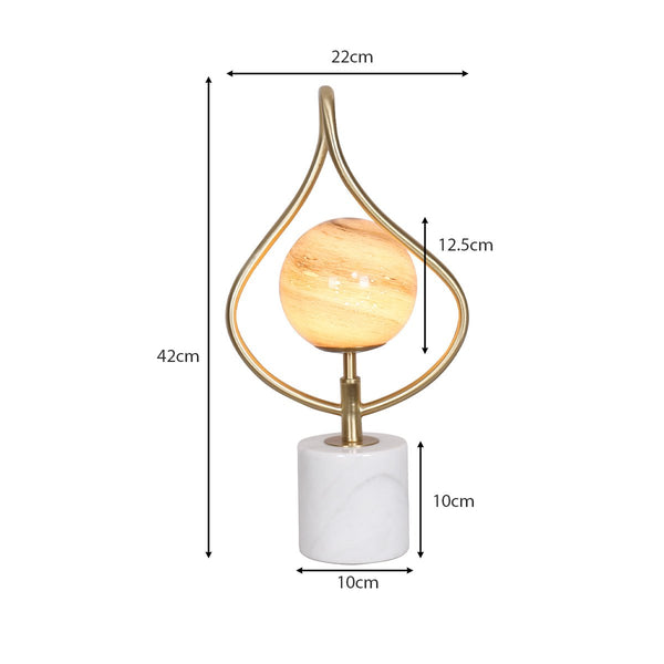 Sarantino Sculptural Orange Glass Coffee Side Table Lamp Light White Marble Base