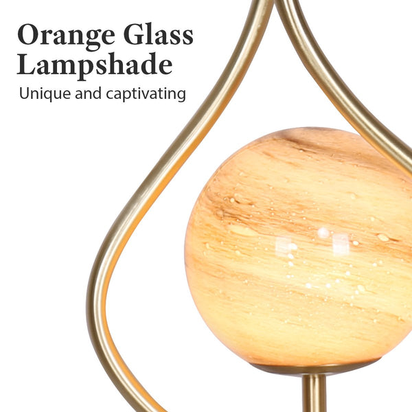 Sarantino Sculptural Orange Glass Coffee Side Table Lamp Light White Marble Base