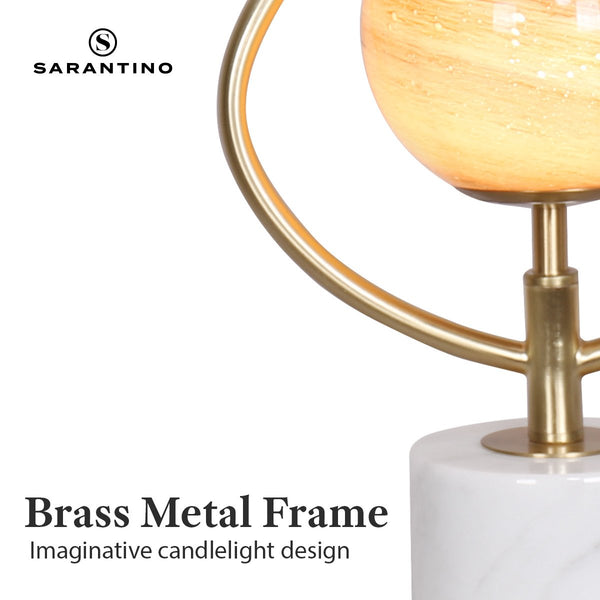 Sarantino Sculptural Orange Glass Coffee Side Table Lamp Light White Marble Base