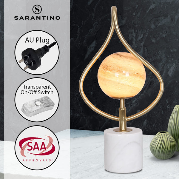 Sarantino Sculptural Orange Glass Coffee Side Table Lamp Light White Marble Base