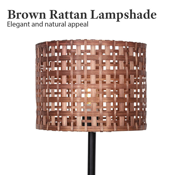 Sarantino Rattan Coffee Side End Table Lamp Light Black Marble Base