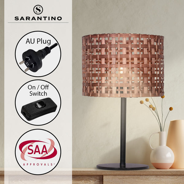 Sarantino Rattan Coffee Side End Table Lamp Light Black Marble Base