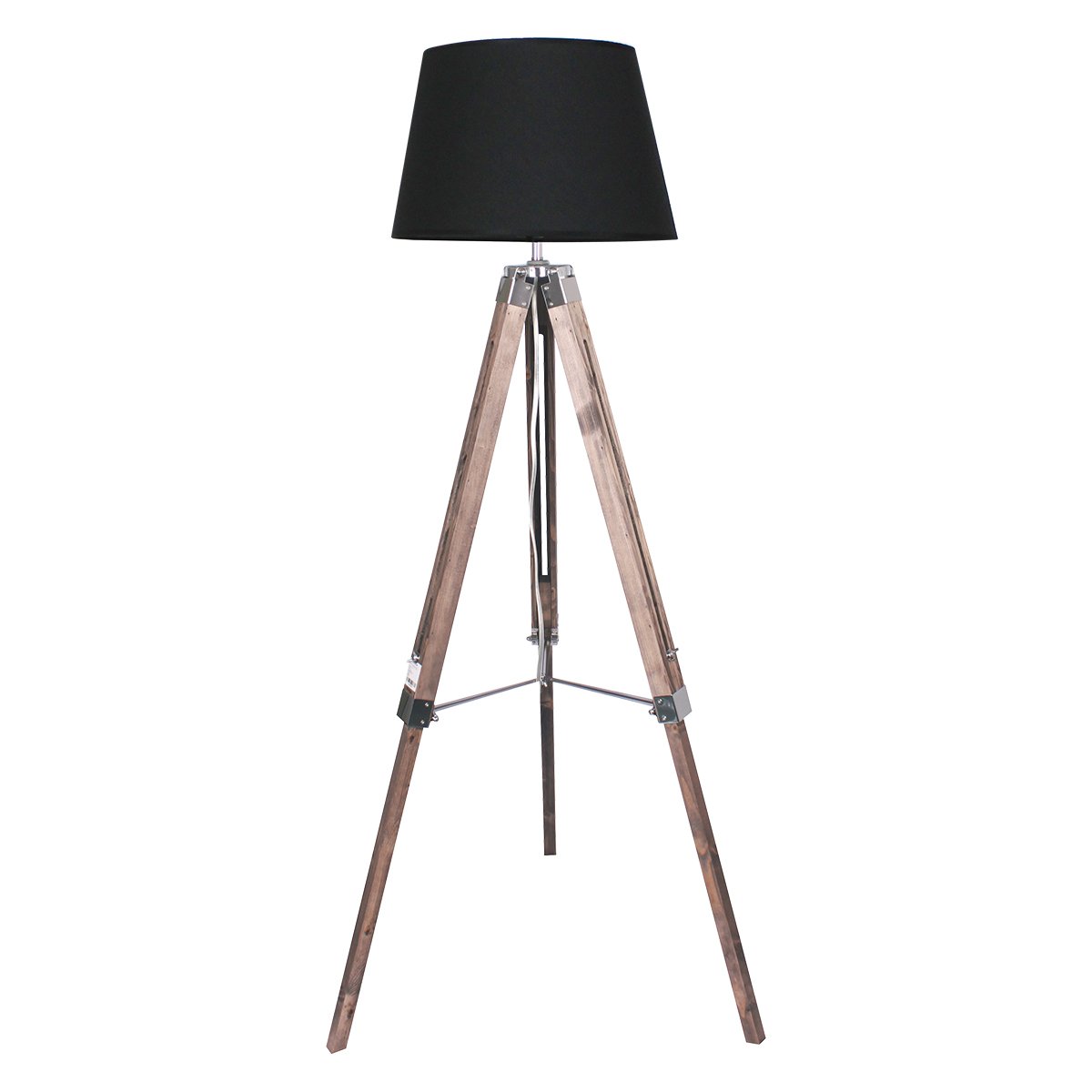 Sarantino Timber Wood Tripod Floor Lamp Light Adjustable Height Black