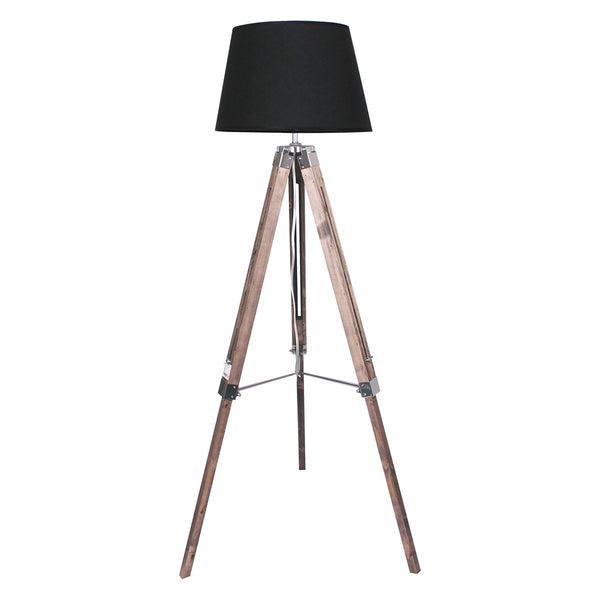Sarantino Timber Wood Tripod Floor Lamp Light Adjustable Height Black