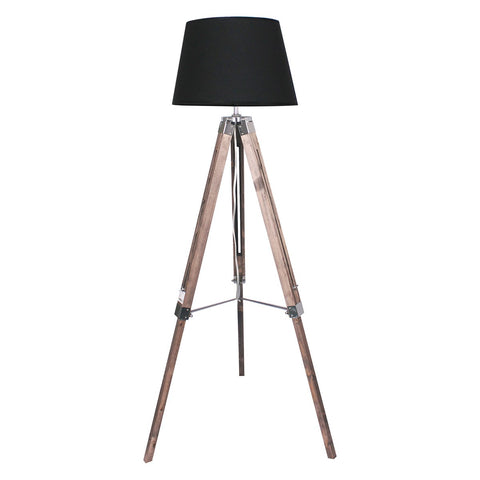 Sarantino Timber Wood Tripod Floor Lamp Light Adjustable Height Black