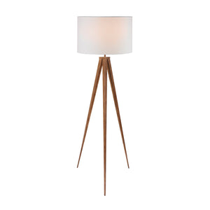 Sarantino Metal Tripod Floor Spot Lamp Light Drum Shade Wooden Finish