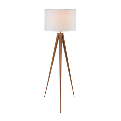 Sarantino Metal Tripod Floor Spot Lamp Light Drum Shade Wooden Finish