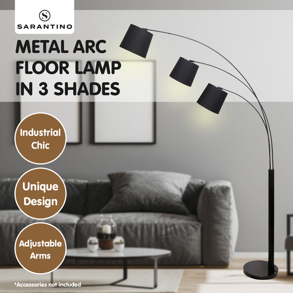 Sarantino 3 Light Lamp Shades Arc Floor Adjustable Metal Black 2M