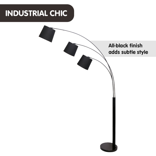 Sarantino 3 Light Lamp Shades Arc Floor Adjustable Metal Black 2M