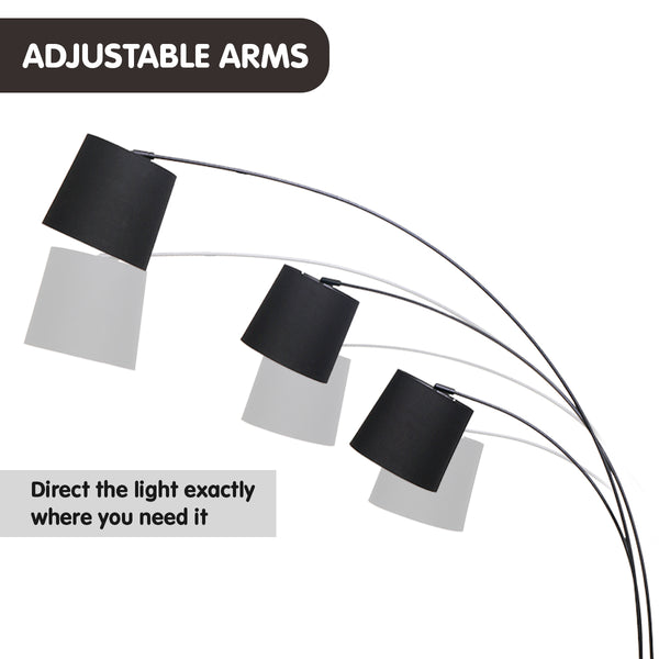 Sarantino 3 Light Lamp Shades Arc Floor Adjustable Metal Black 2M