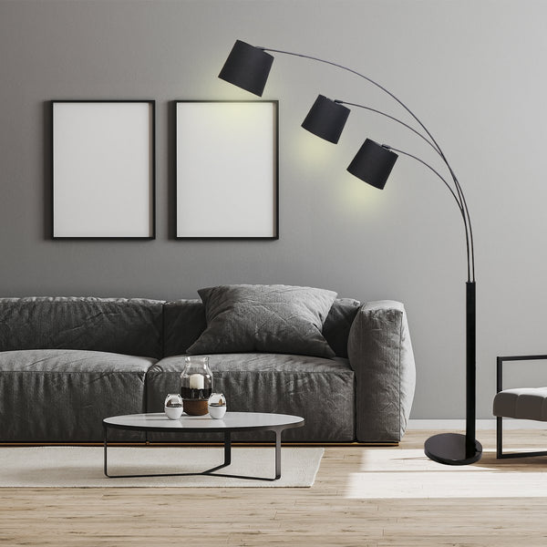Sarantino 3 Light Lamp Shades Arc Floor Adjustable Metal Black 2M