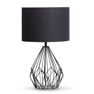 Sarantino Metal Wire Table Side Lamp Black Finish Black Drum Shade