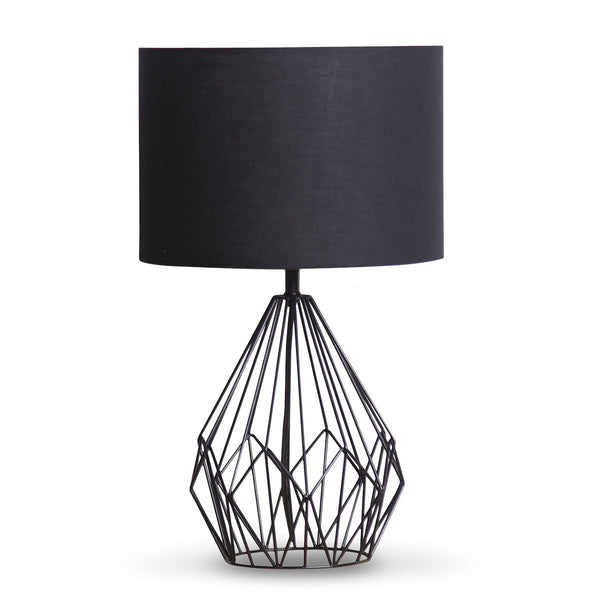 Sarantino Metal Wire Table Side Lamp Black Finish Black Drum Shade