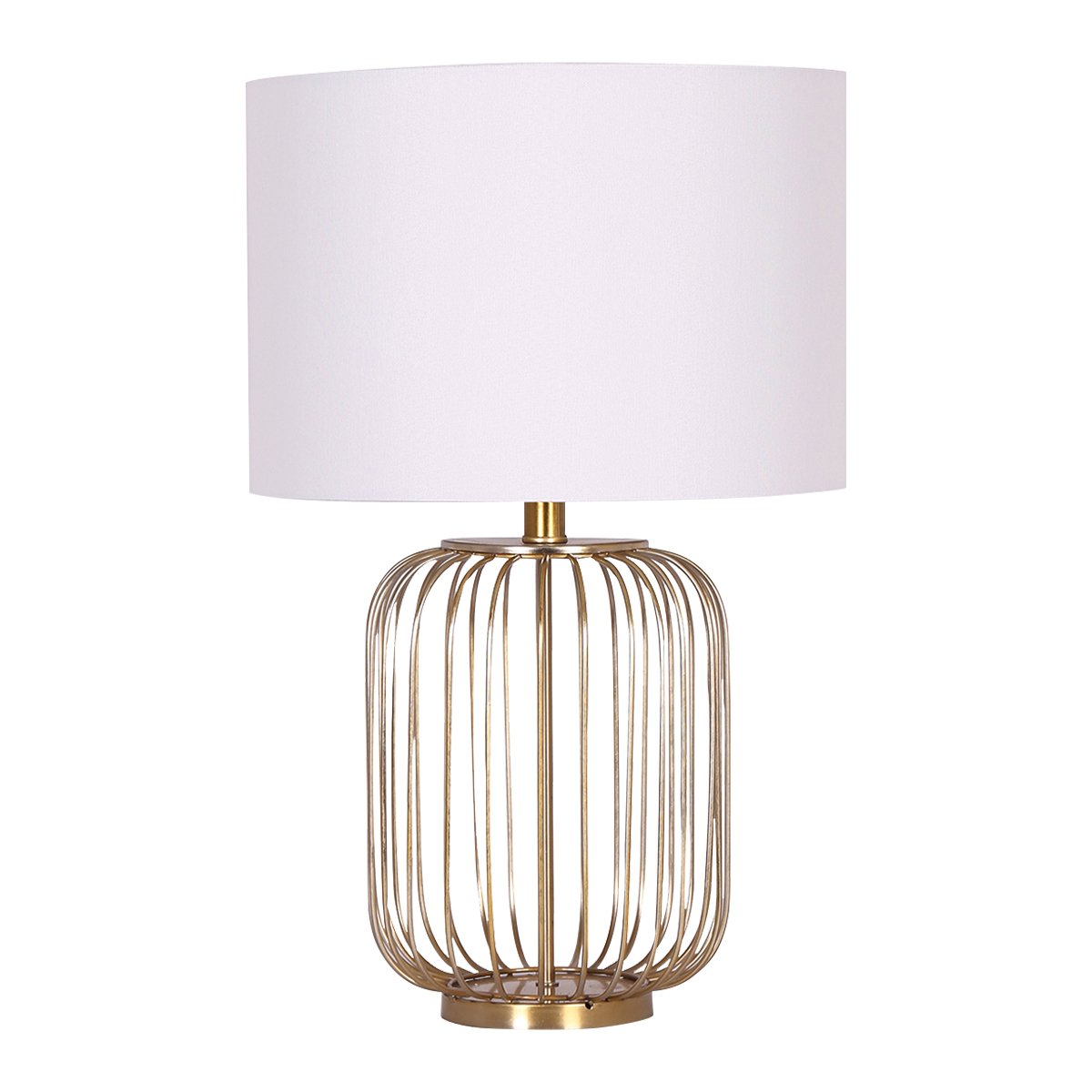 Sarantino Rose Gold Bedside Side Table Lamp Linen Drum Shade