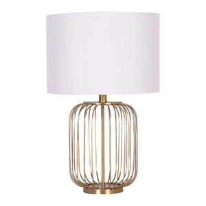 Sarantino Rose Gold Bedside Side Table Lamp Linen Drum Shade
