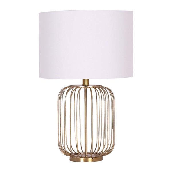 Sarantino Rose Gold Bedside Side Table Lamp Linen Drum Shade