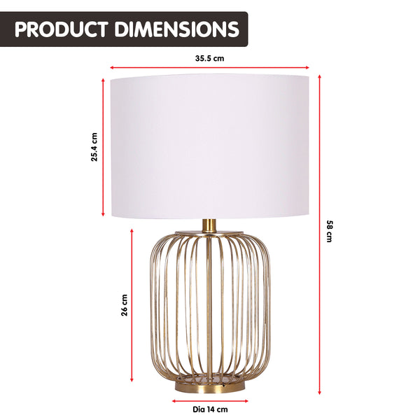 Sarantino Rose Gold Bedside Side Table Lamp Linen Drum Shade
