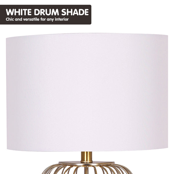 Sarantino Rose Gold Bedside Side Table Lamp Linen Drum Shade