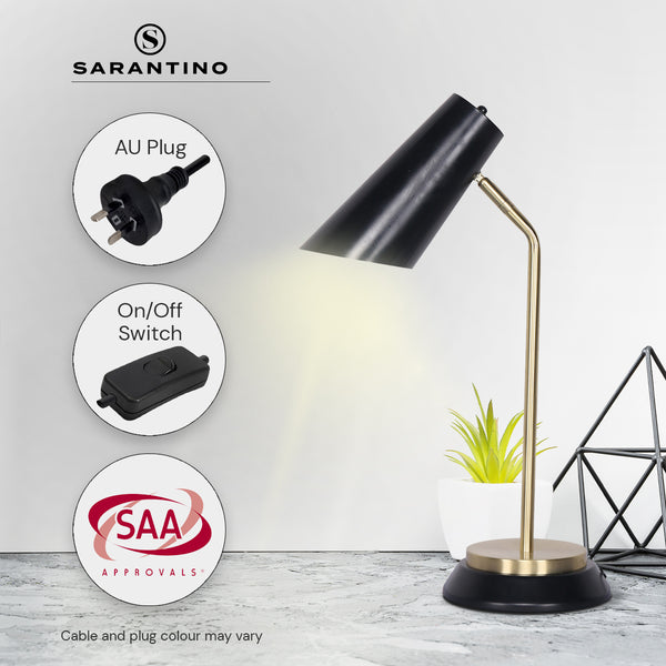 Sarantino Electric Reading Light Bedside Table Lamp Brass Finish Black