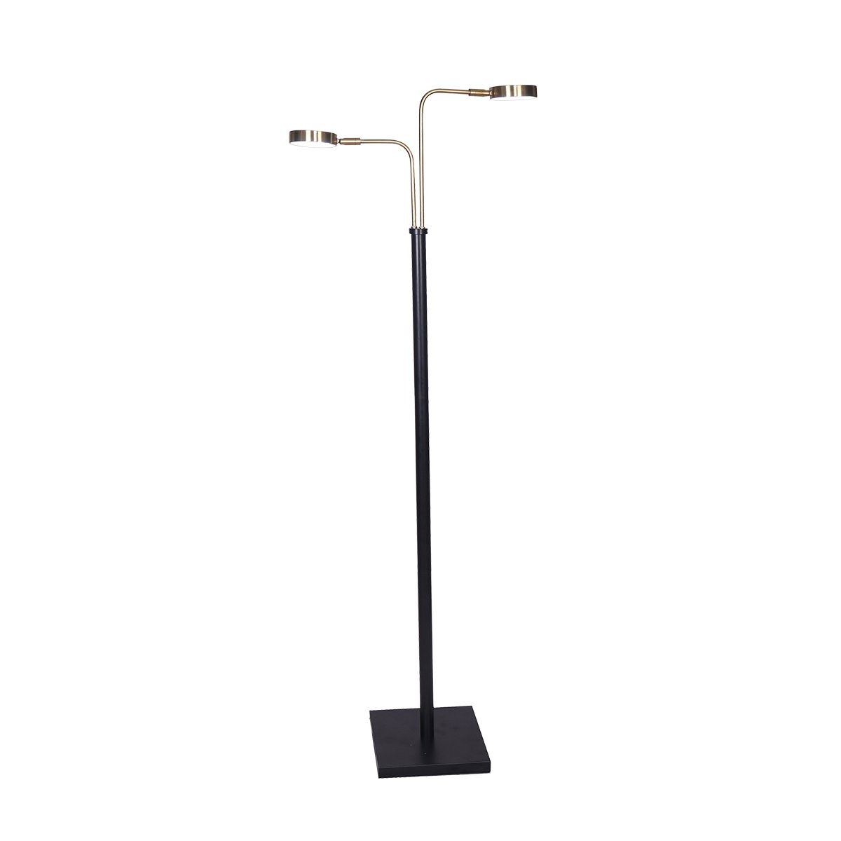 Sarantino LED Metal Floor Lamp Adjustable 2 Lights Brushed Gold Black Finish