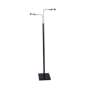 Sarantino LED Metal Floor Lamp Adjustable 2 Lights Brushed Gold Black Finish