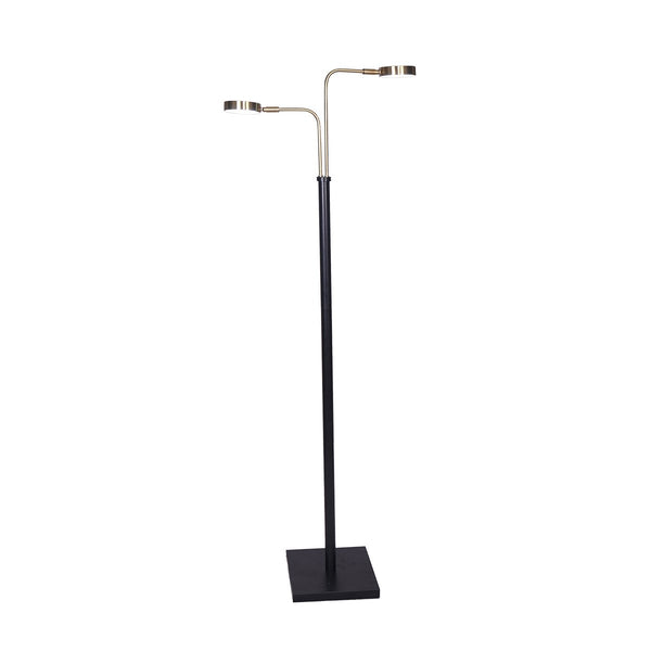 Sarantino LED Metal Floor Lamp Adjustable 2 Lights Brushed Gold Black Finish