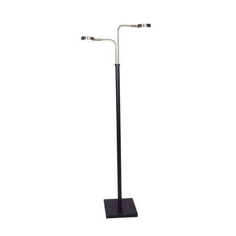 Sarantino LED Metal Floor Lamp Adjustable 2 Lights Brushed Gold Black Finish