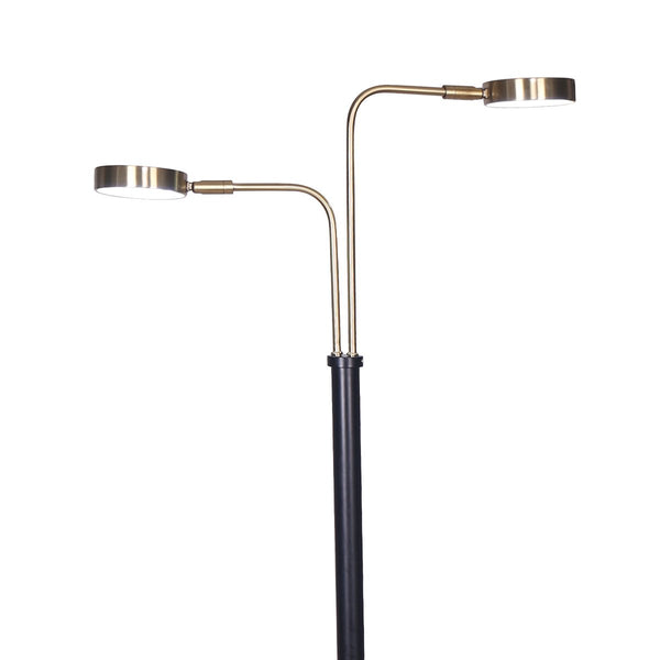 Sarantino LED Metal Floor Lamp Adjustable 2 Lights Brushed Gold Black Finish