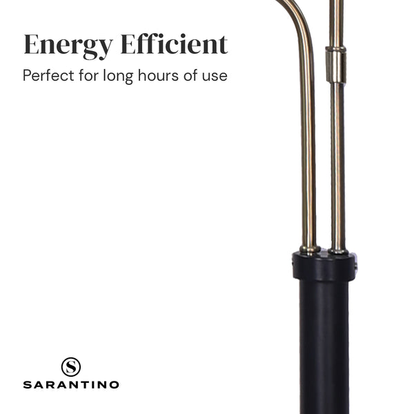Sarantino LED Metal Floor Lamp Adjustable 2 Lights Brushed Gold Black Finish
