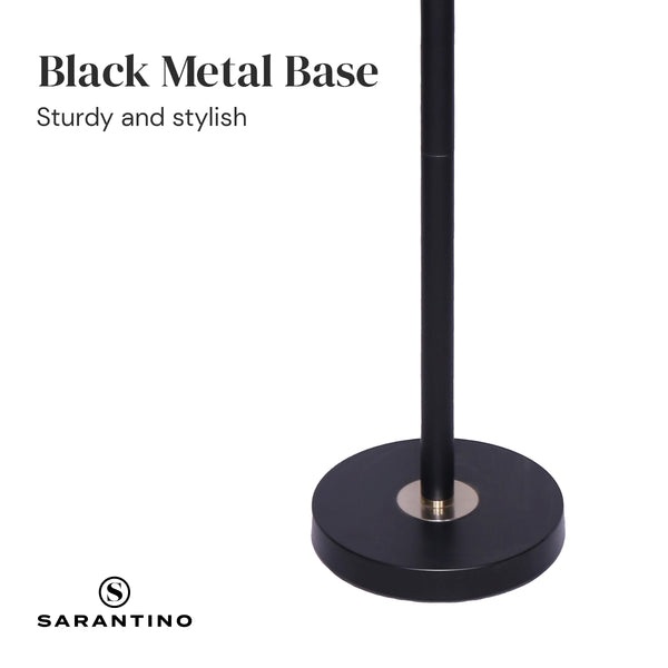 Sarantino Floor Lamp Light Black Brass Finish White Linen Drum Twin Shades