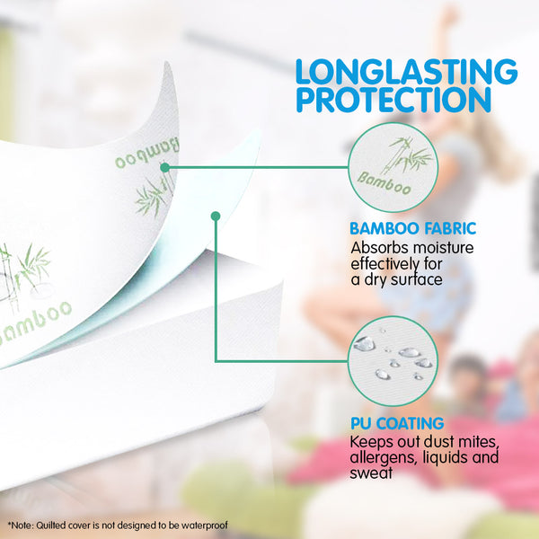 Laura Hill Waterproof Fitted Bamboo Mattress Protector Underlay 35cm Single