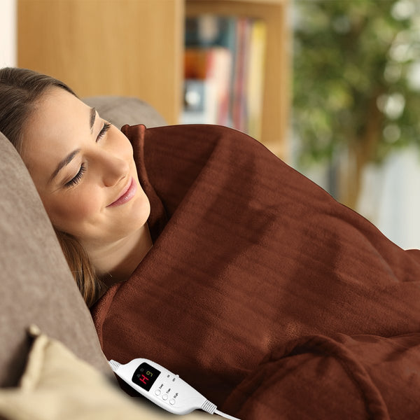 Laura Hill Heated Electric Throw Blanket Coral Fleece 9 Settings Brown 160 x 130cm