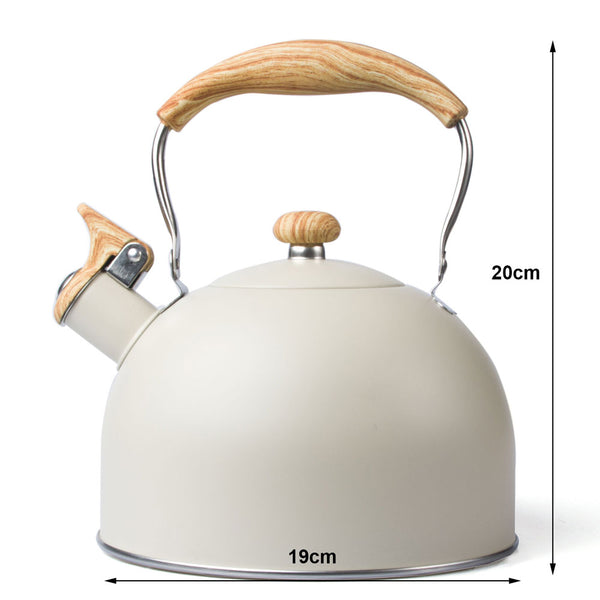 2.5L Whistling Kettle Stainless Steel Modern Cooker Stovetop Cream