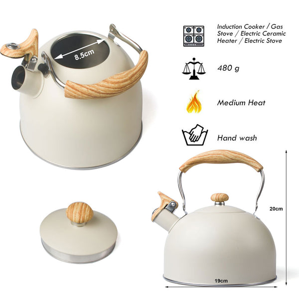 2.5L Whistling Kettle Stainless Steel Modern Cooker Stovetop Cream