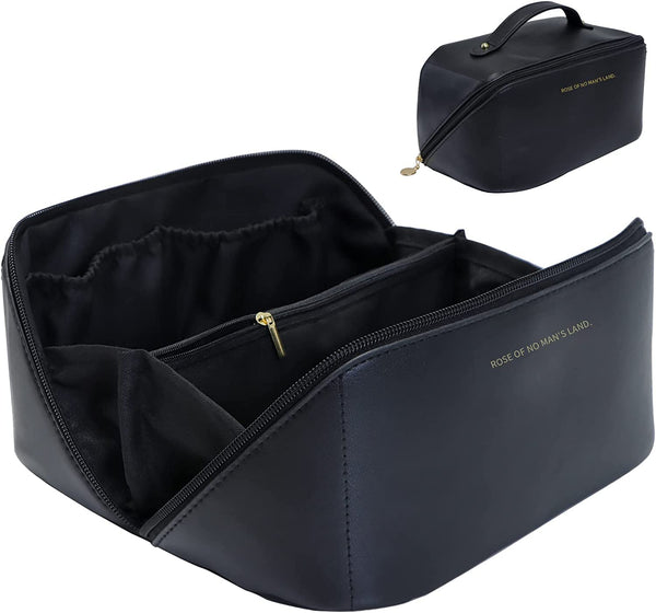 Large Travel Cosmetic Make up Makeup Bag Waterproof PU Leather Black