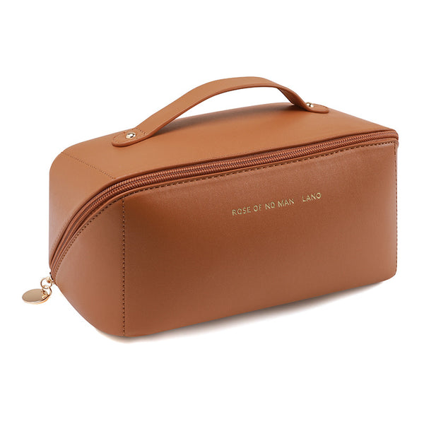 Large Travel Cosmetic Make up Makeup Bag Waterproof PU Leather Brown