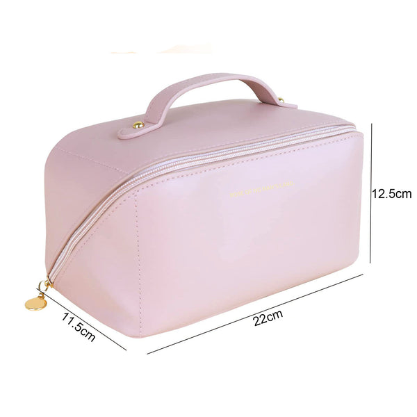 Large Travel Cosmetic Make up Makeup Bag Waterproof PU Leather Pink