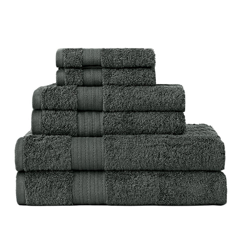 Linenland 6 Piece Ring Spun Cotton Bath Hand Towel Facecloth Set 500gsm Grey