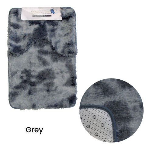 2 Piece Microfibre Shaggy Fluffy Bath Toilet Mat Set Grey