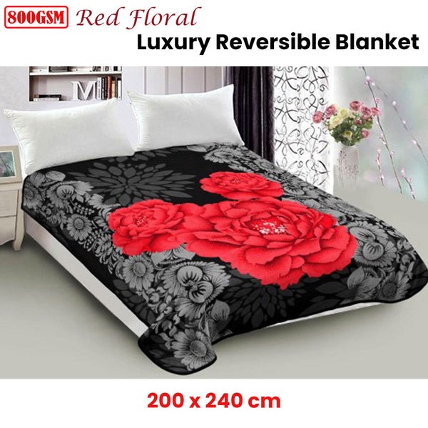 Floral Reversible Mink 800gsm Blanket Throw Red Queen 200 x 240cm