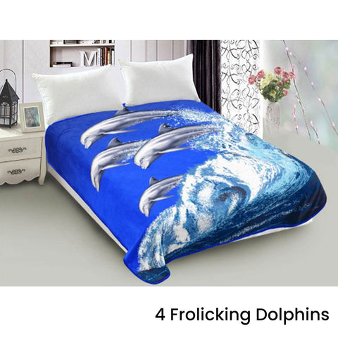 Dolphins Reversible Animal Faux Mink Blanket Throw 800gsm 200 x 240cm