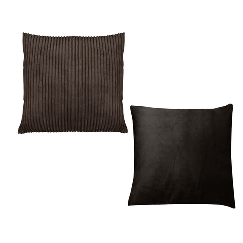 Pair of Corduroy Filled Cushions Square 40cm Chocolate Brown