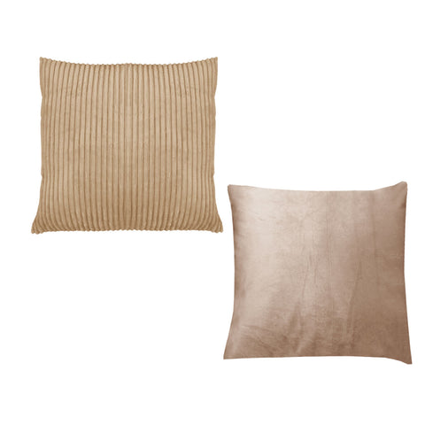 Pair of Corduroy Filled Cushions Square 40cm Latte Brown