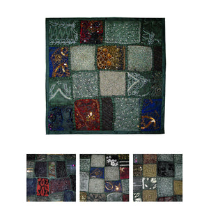 Patchwork Beaded Embroidered Applique Cushion Cover 45cm Square Forest