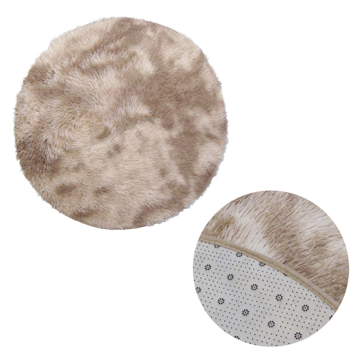 Microfibre Faux Fur Shaggy Fluffy Floor Mat Rug Round 80cm Natural