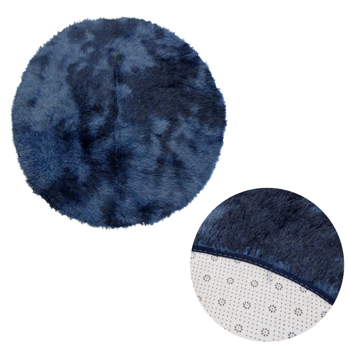 Microfibre Faux Fur Shaggy Fluffy Floor Mat Rug Round 80cm Navy Blue